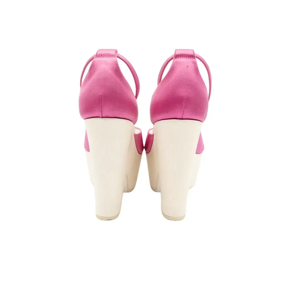 Celine Phoebe Philo Era Pink Satin Chunky Platform Sandals with Ankle Strap